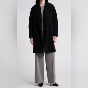 Fleurette Open Front Wool Coat in Black